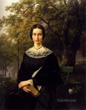 Barend Cornelis Koekkoek Painting - Portrait Of A Young Lady Dutch landscape Barend Cornelis Koekkoek